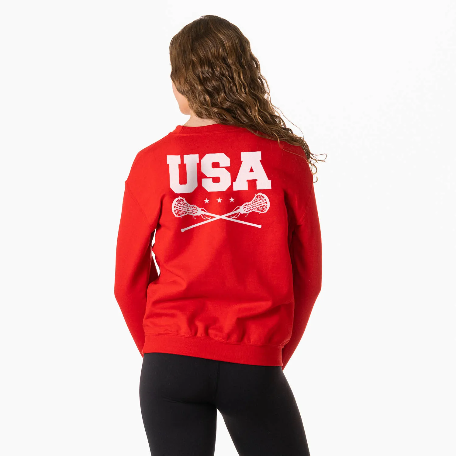 Girls Lacrosse Crewneck Sweatshirt - USA Girls Lacrosse (Back Design) 